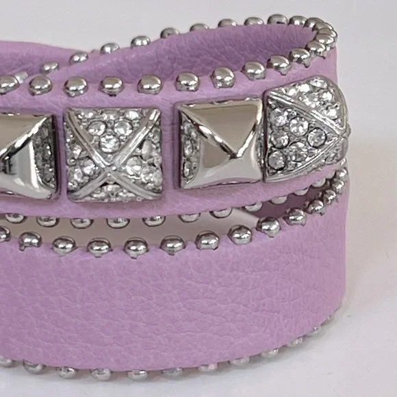 NWT Juicy Couture Lilac Leather Double Wrap Pyramid Stud Bracelet - Picture 9 of 10